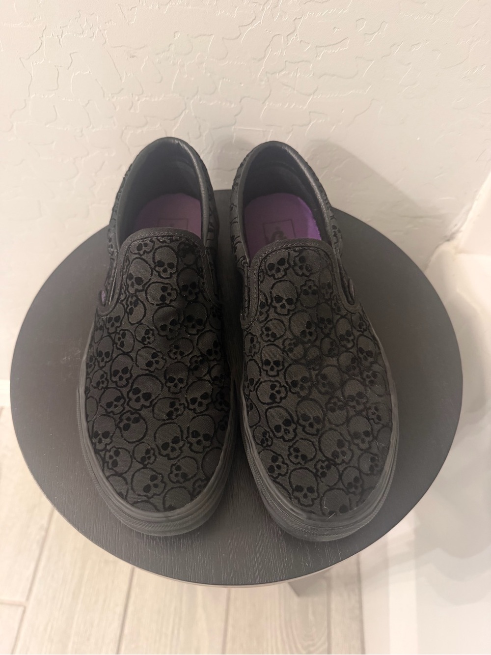 Vans Black Skull-Print Slip-On Loafers